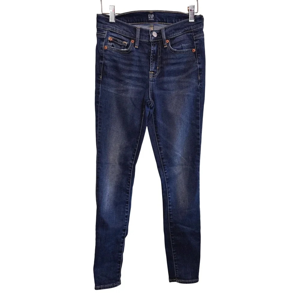 Gap Denim Womens Dark Wash High Rise Stretch True Skinny Jeans Blue Size 0/25‎